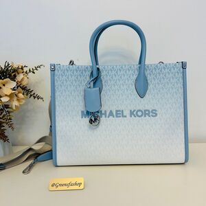 Michael Kors Purse Mirella Medium Ombré Logo Tote Bag LT Sky